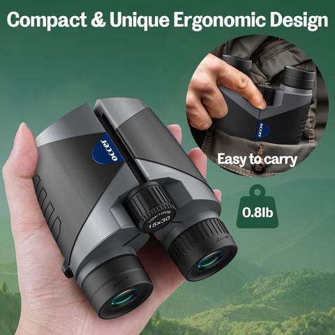 15x30 Compact Binoculars for Adults and Kids - Occer Large View High Powered Binoculars for Bird Watching - Lightweight Easy Focus Binoculars with Low Light Vision for Outdoor Hunting Travel - Black