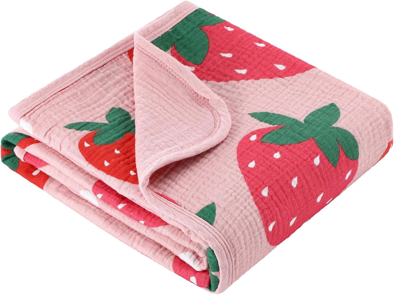 Breling Pink Strawberry Muslin Baby Blanket for Girl Boy 40x36 Inch