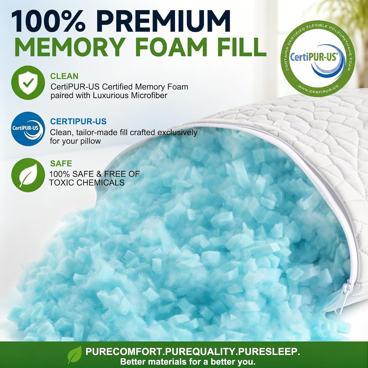 SUPA MODERN Cooling Pillow Queen Size Set of 2, CertiPUR-US Shredded Memory Foam Pillows for Sleeping, Cool Bed Pillows for Hot Sleepers, Adjustable Firm Pillow for Side,Back,Stomach Sleepers