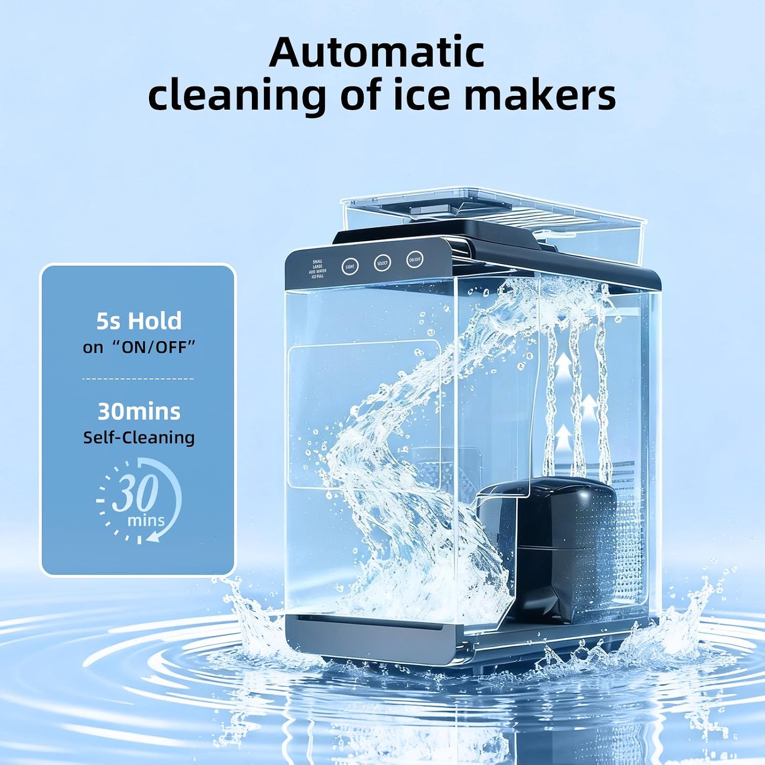 Antarctic Star Ice Maker, Portable Ice Machine with Self-Cleaning Function, 8 Cubes in 6 Mins Fast Countertop Ice Making, Compact Ice Cube Maker for Home, Kitchen, RV, Travel, Steel