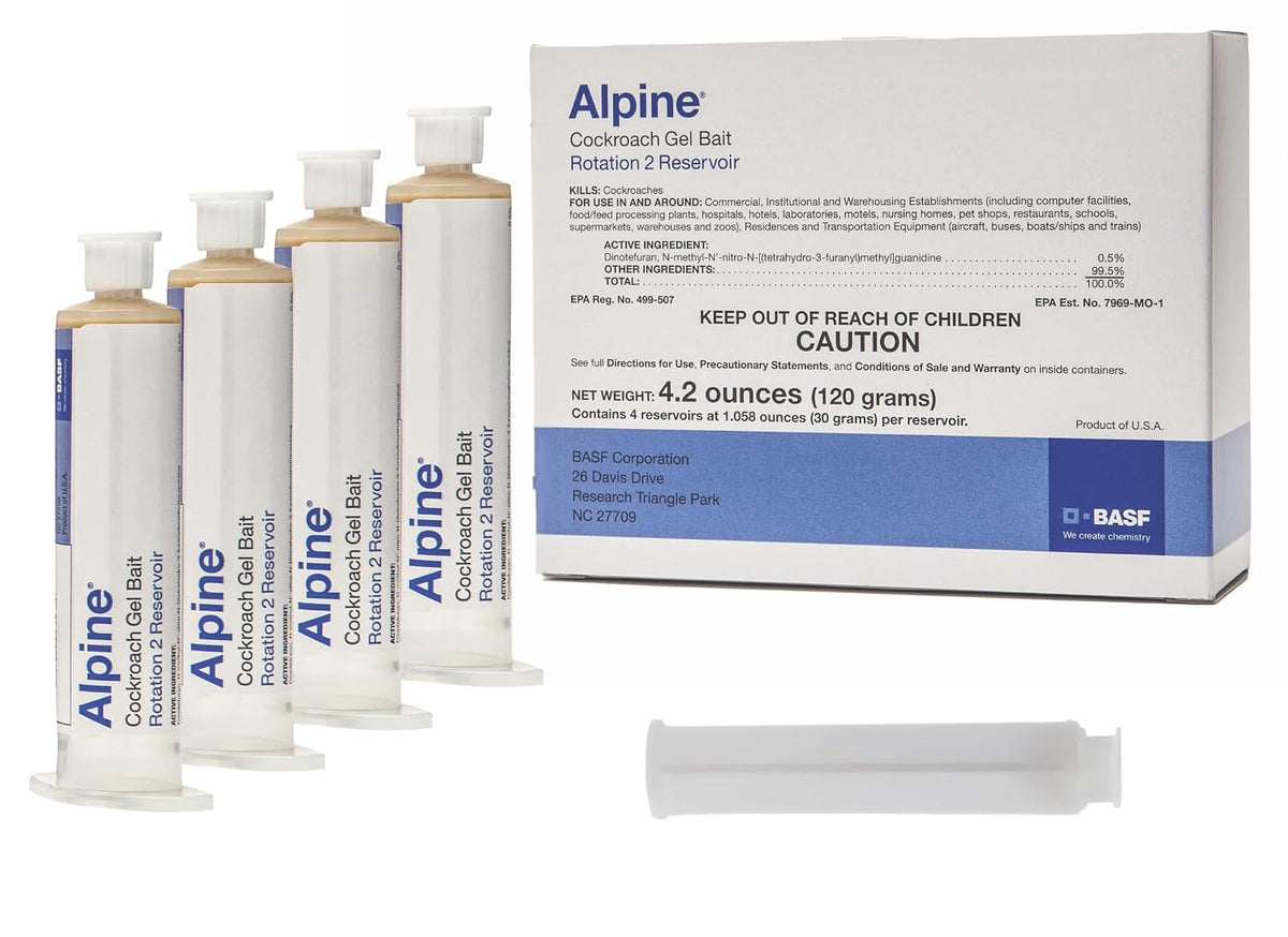 BASF Alpine Rotation 2 Cockroach Gel Bait Roach Killer for Indoor or Outdoor Infestation Control, Syringe Applicator 30 gram, 4 Pack