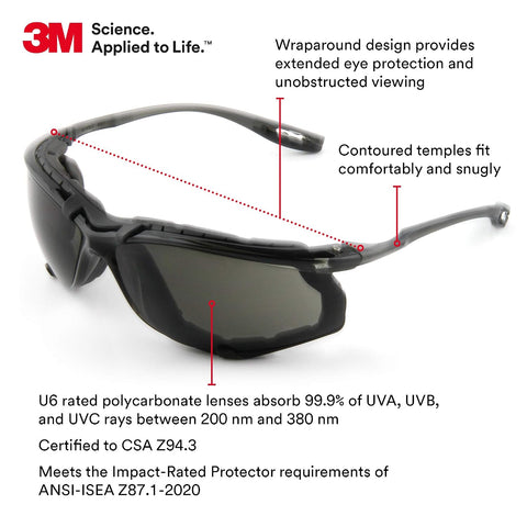 3M Safety Glasses, Virtua CCS, Anti-Fog Gray Lens, Black Frame, ANSI Z87