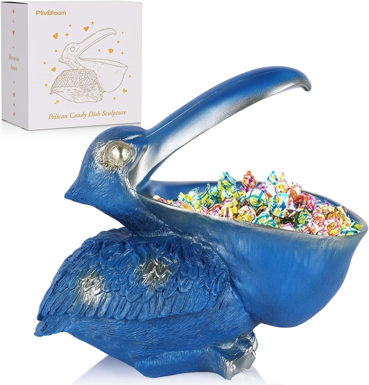 Pelican Key Holder Statues,Fun Animal Hippo Candy Dish,Candy Dish for Office Desk Unique,Modern Key Holder for Pelican Figurine,Suitability Desk bowl and Entry Table Decor Items (Blue)