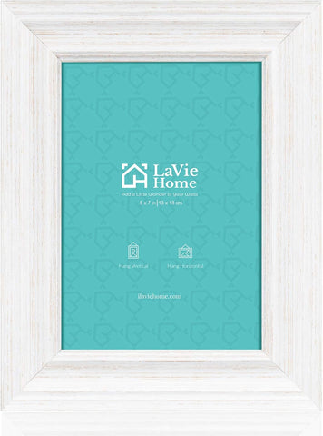 LaVie Home 5x7 Picture Frames (1 Pack, Distressed White) Rustic Photo Frame Set with High Definition Glass for Wall Mount & Table Top Display