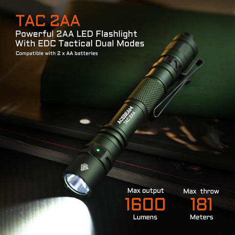 ACEBEAM TAC 2AA EDC Tactical Dual Modes Flashlight, 1600 High Lumens Light