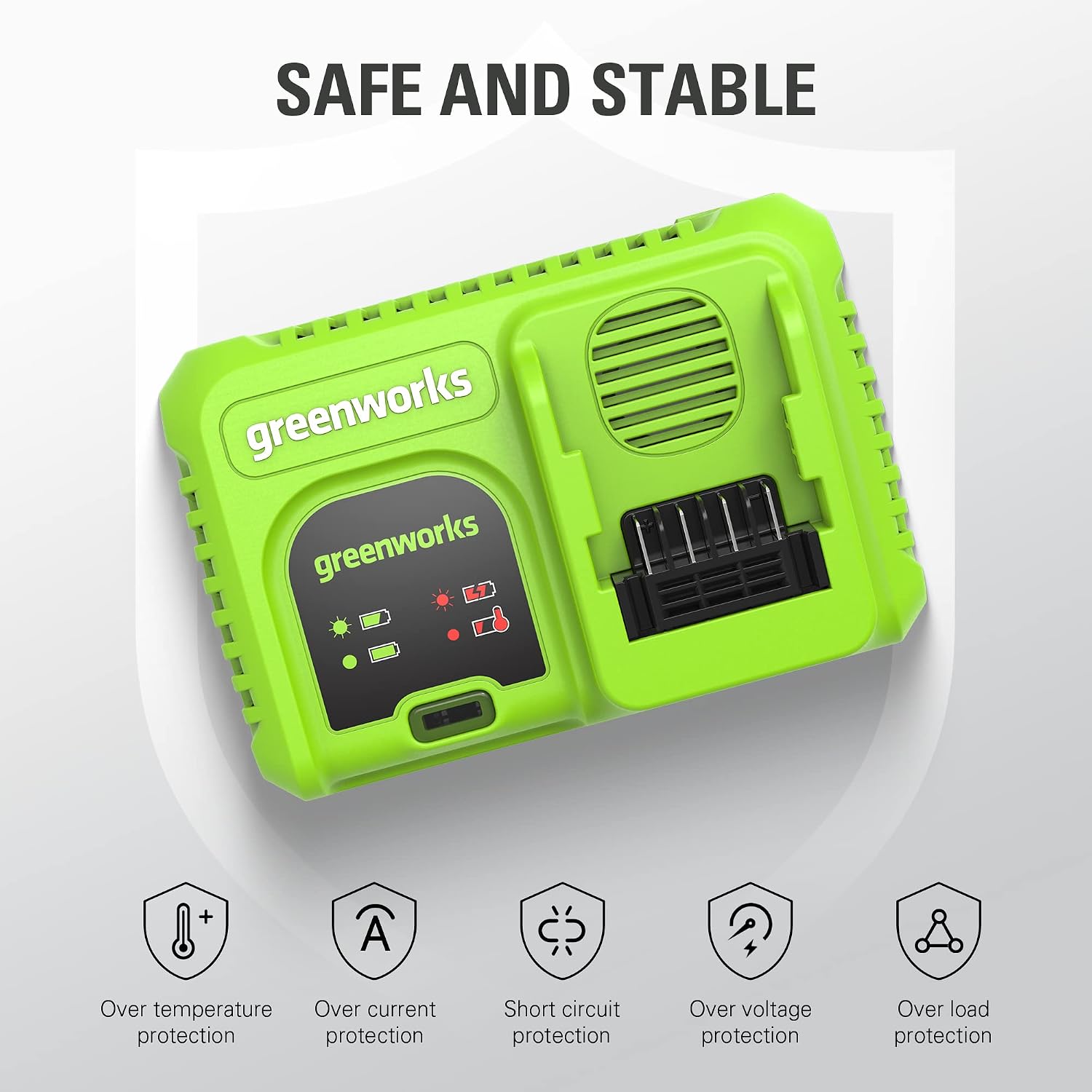 Greenworks 40V 5A Rapid Charger，for All Greenworks 40V Battery