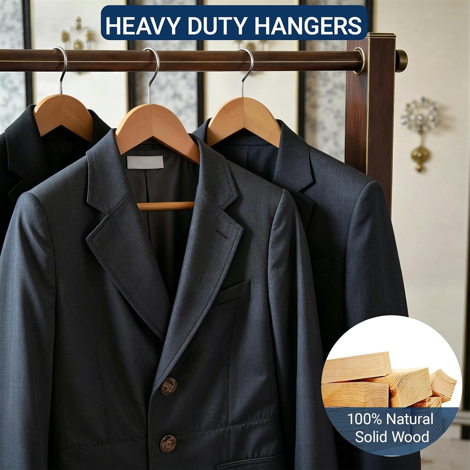 Amber Home 30 Pack Natural Wooden Coat Hangers, Wood Suit Hangers
