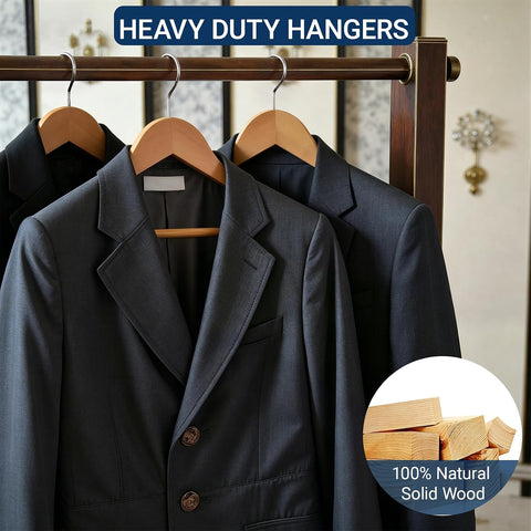Amber Home 30 Pack Natural Wooden Coat Hangers, Wood Suit Hangers