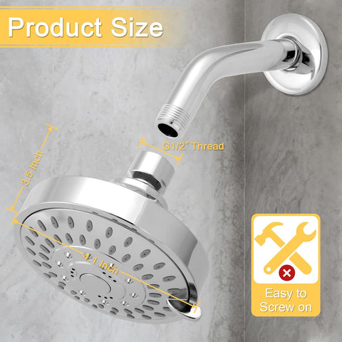 AISOSO High Pressure Rain Shower Head 5 Modes Showerhead 4.1" Chrome Silver