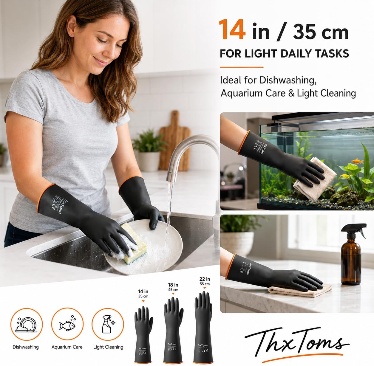 ThxToms Chemical Resistant Gloves, 28 Mil Heavy Duty Latex, 22 Inch, 1 Pair