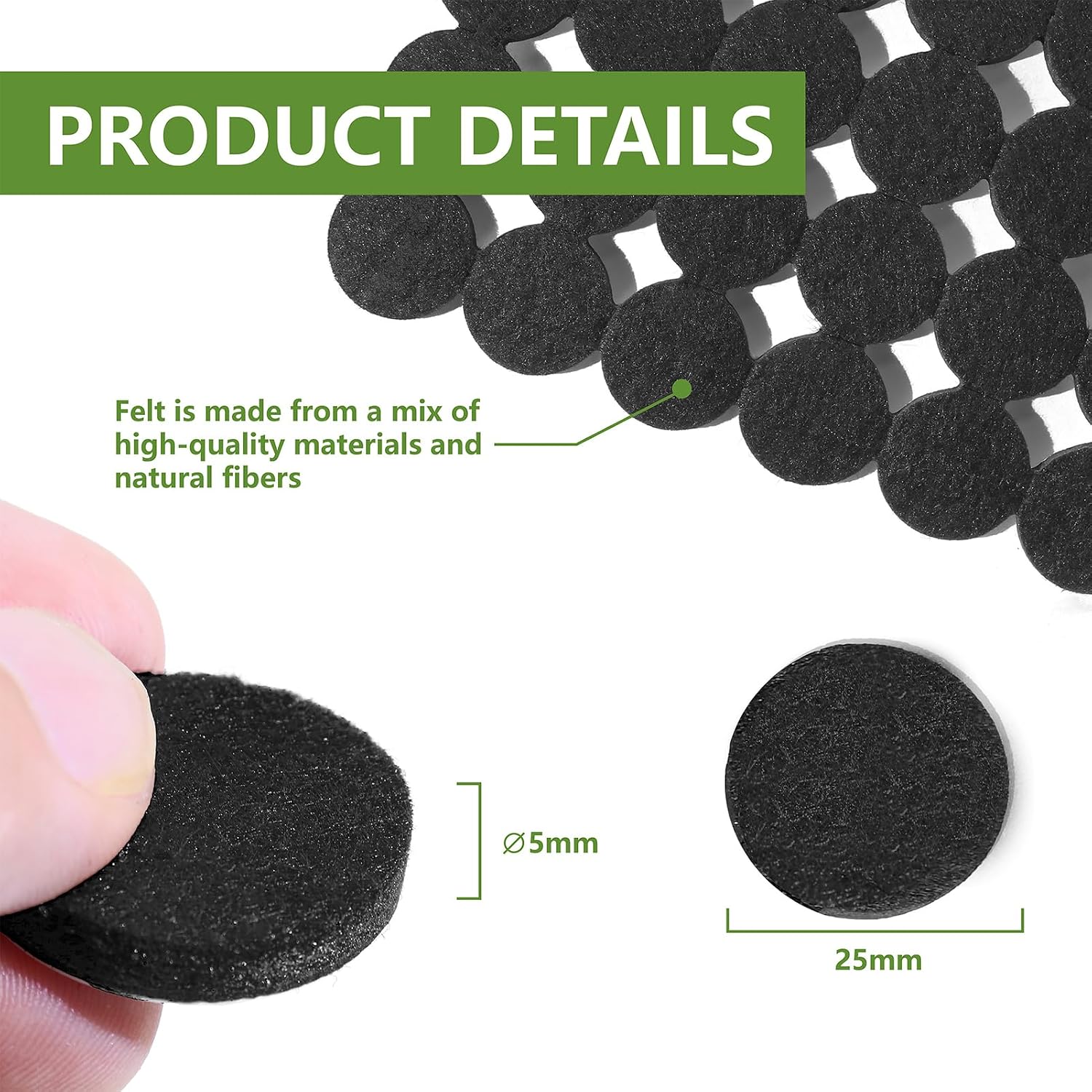 Felt Furniture Pads for Hardwood Floors 48 PCS, 1" Round, Black