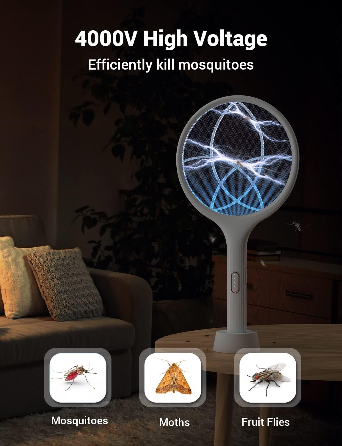 YISSVIC Electric Fly Swatter 4000V Bug Zapper Racket Dual Mode (1, White)