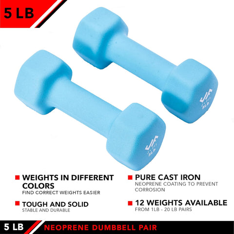 JFIT Dumbbell Pairs or Sets – Neoprene & Vinyl Coated Hand Weights for Home Gym, Strength Training, Aerobics, Cardio Exercise and Fitness