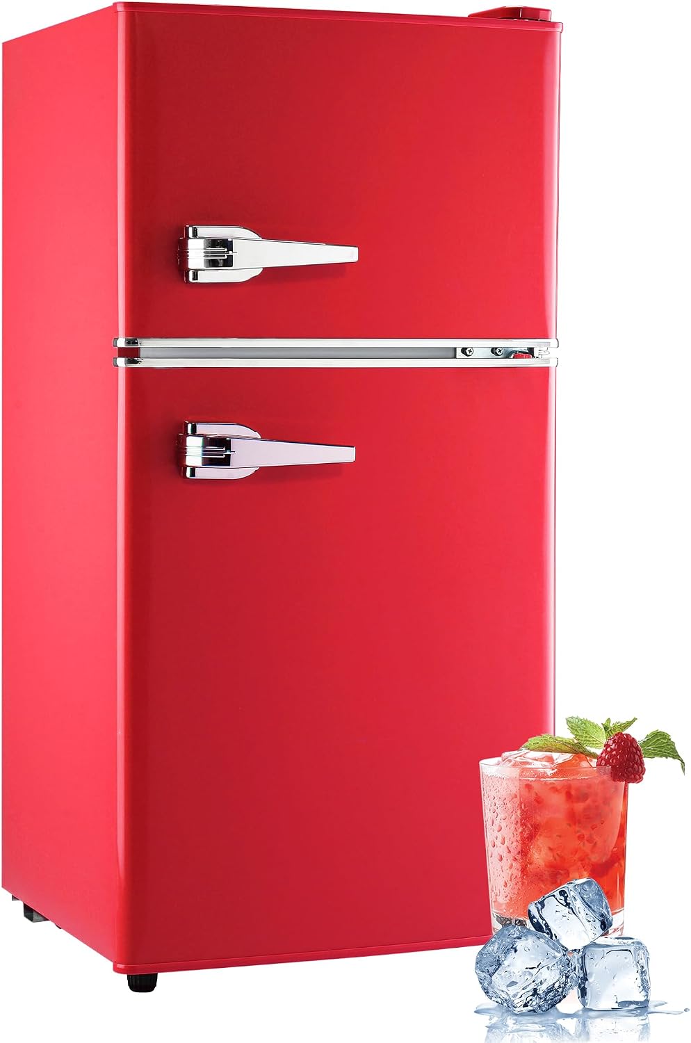 Anypro 3.2 Cu.Ft Retro Mini Fridge with Freezer, Double Door Refrigerator with 1.1 Cu.Ft Freezer, Mechanical Thermostat, Compact Fridge for Bedroom, Dorm, Office & Apartment, Red
