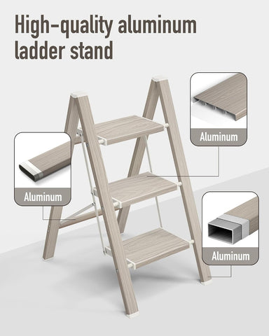 Mayi Plus 3 Step Stool Foldable, Aluminum, Lightweight Step Ladder