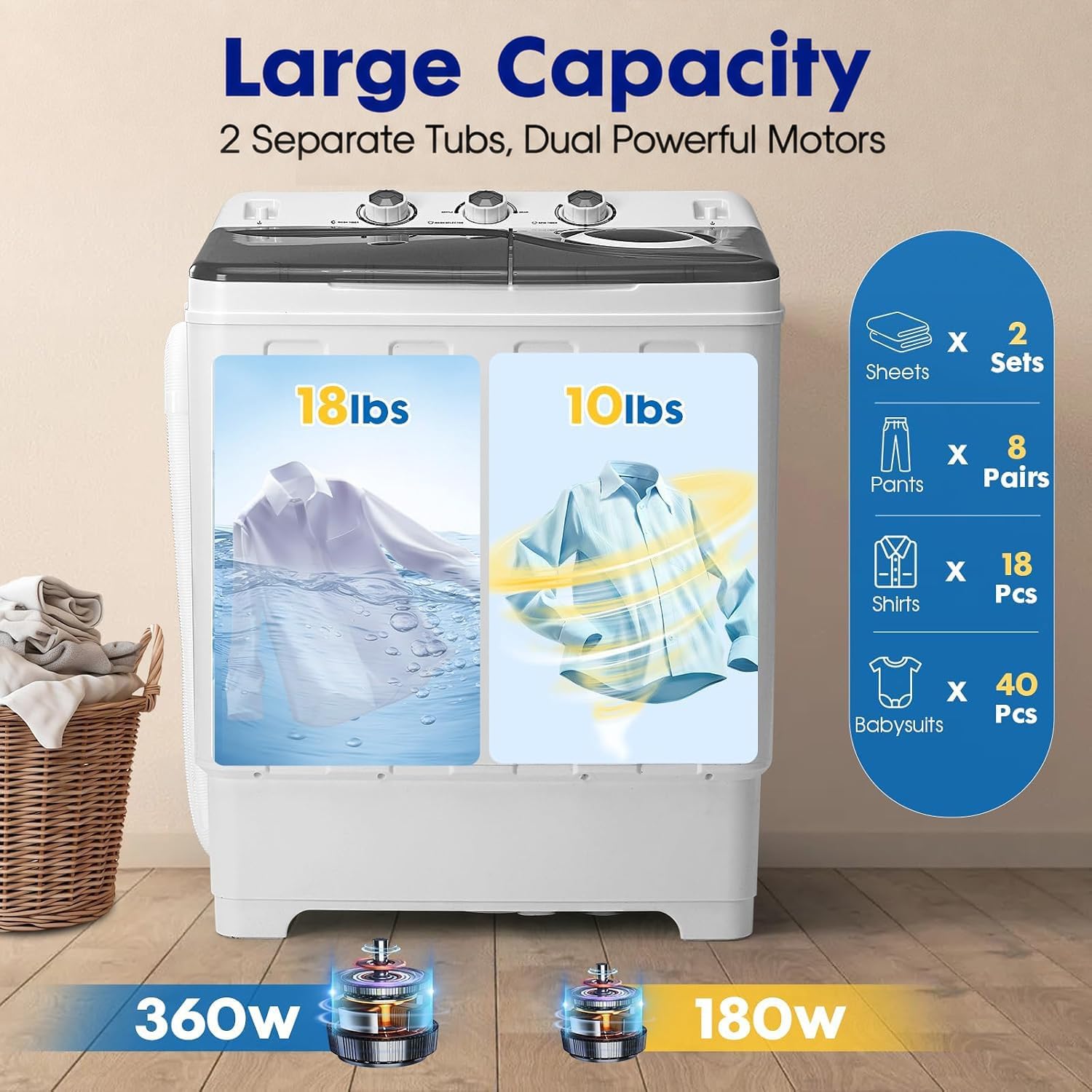 Portable Washing Machine, 28lbs Twin Tub Washer & Spin Dryer