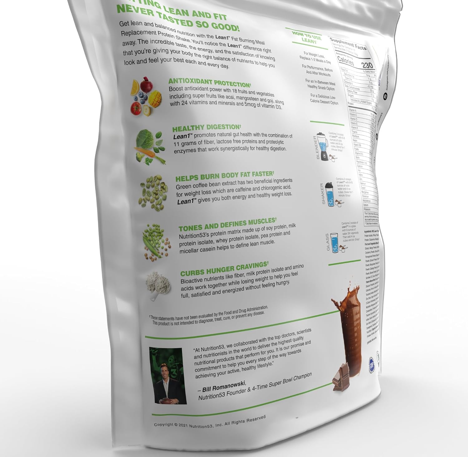 Lean1 Chocolate, Meal Replacement Protein Shake, 37 Servings in a 5lb Bag