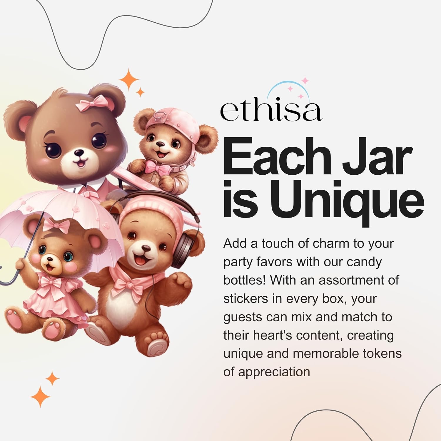 Ethisa Small 12 Pack We Can Bearly Wait Party Favors for Girl - Candy Jars with Ribbon and Stickers - DIY Party Decoration Bottles for Baby Shower and Gender Reveal - Pink Teddy Bear Table Centerpiece