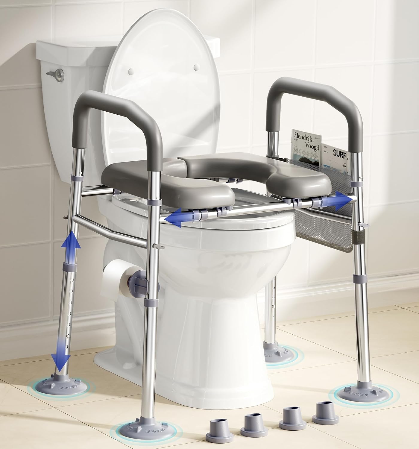 Bluelog Raised Toilet Seat Risers for Seniors with Handles, Grey