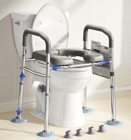 Bluelog Raised Toilet Seat Risers for Seniors with Handles, Grey