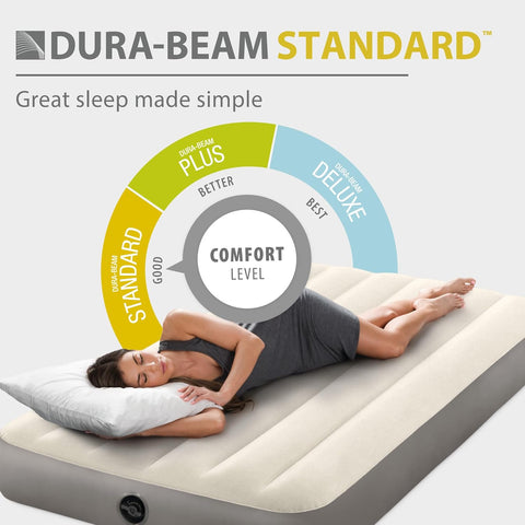 Intex 64101E Dura-Beam Standard Single-High Air Mattress: Fiber-Tech – Twin Size – 10in Bed Height – 300lb Weight Capacity – Pump Sold Separately