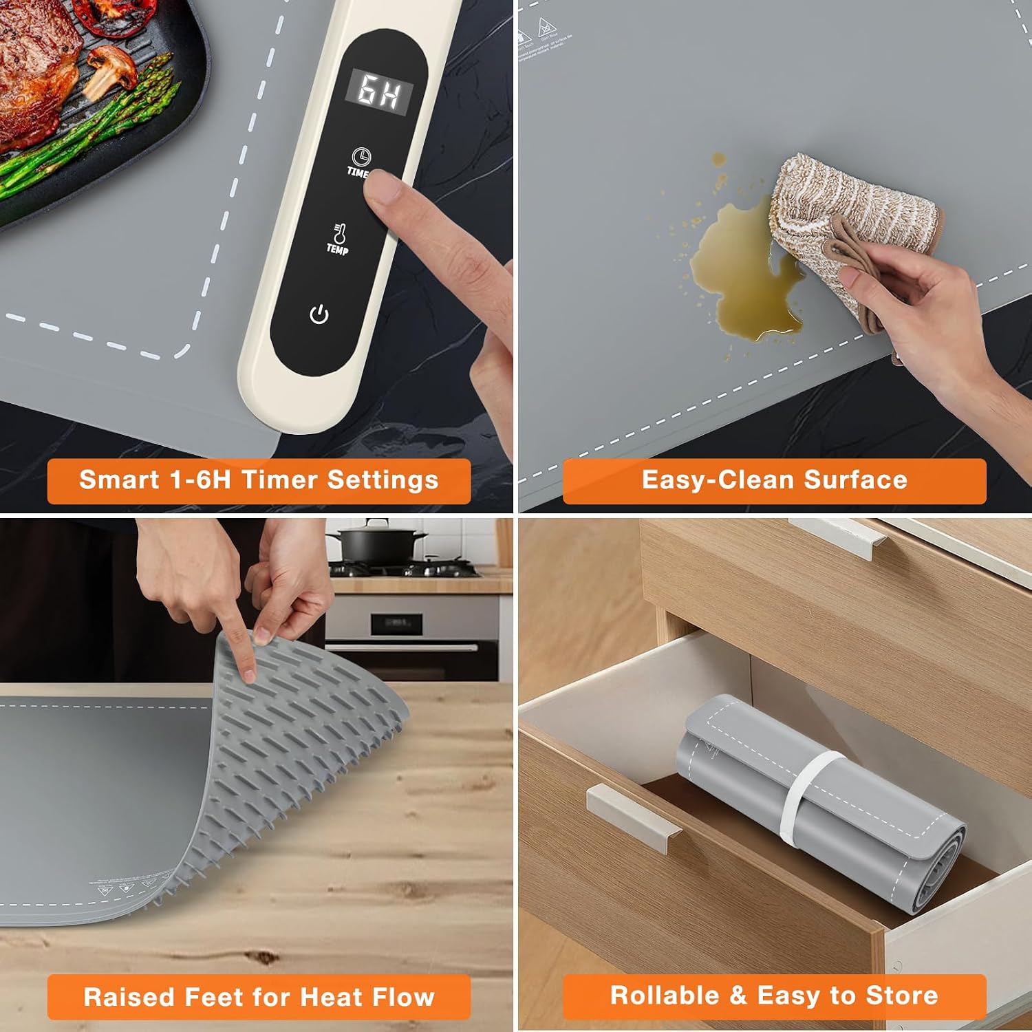 FYY Extra Large Warming Mat for Food, Rapid and Full Surface Heating Gray