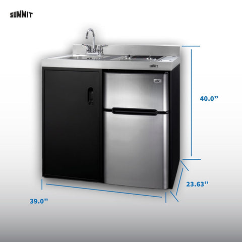 Summit 39" Wide All-in-One Kitchenette, Black and Stainless - C39ELGLASSBK
