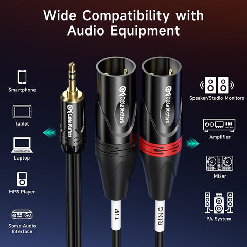 Cable Matters 3.5mm TRS to 2 XLR Cable, Male to Male, 6ft
