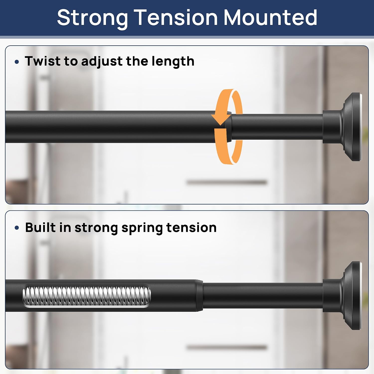 ENJOYBASICS 1" Black Shower Curtain Rod, 30-64" Adjustable, Secure Tension