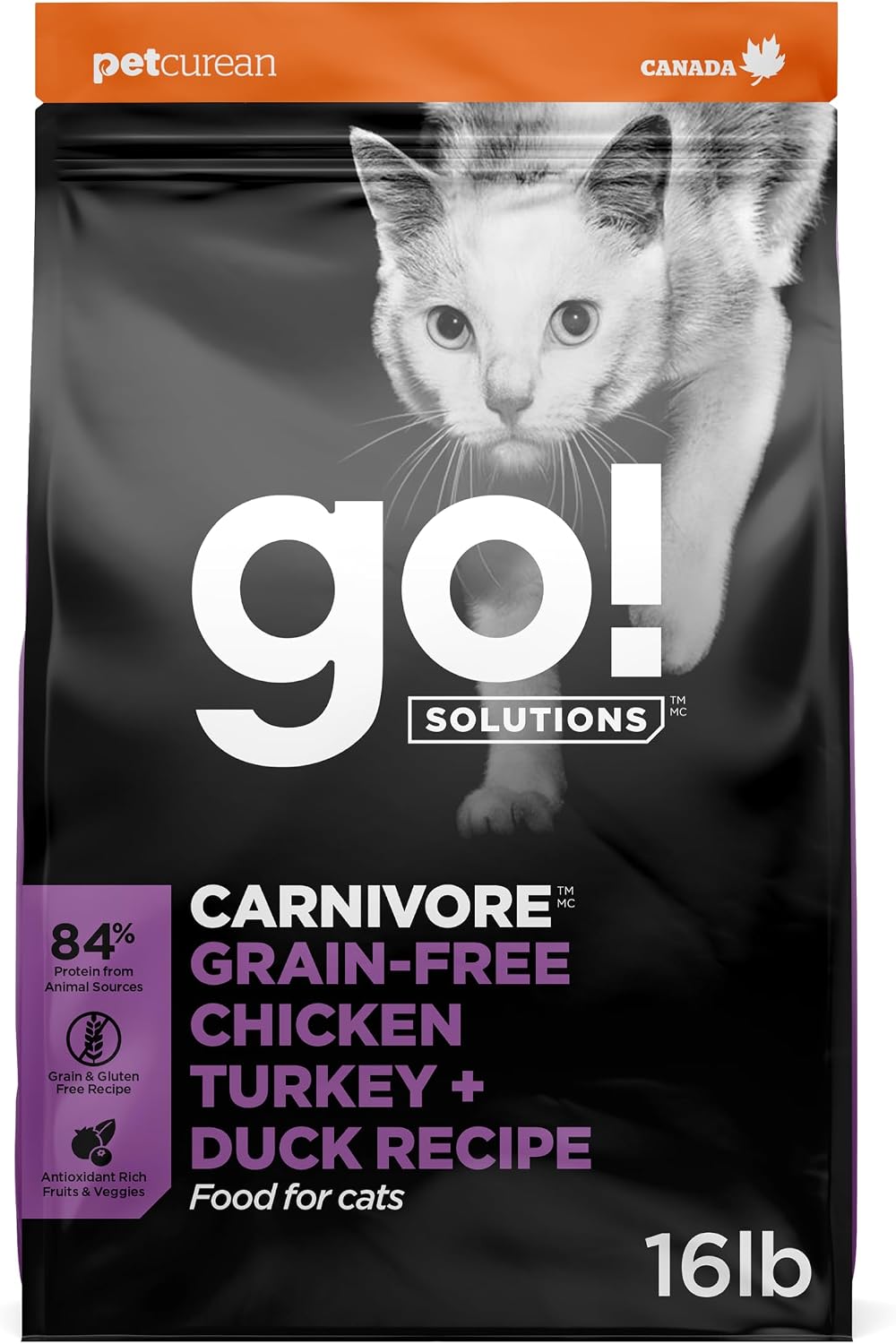 Go! Solutions Carnivore Chicken, Turkey & Duck Dry Cat Food, 16 lb