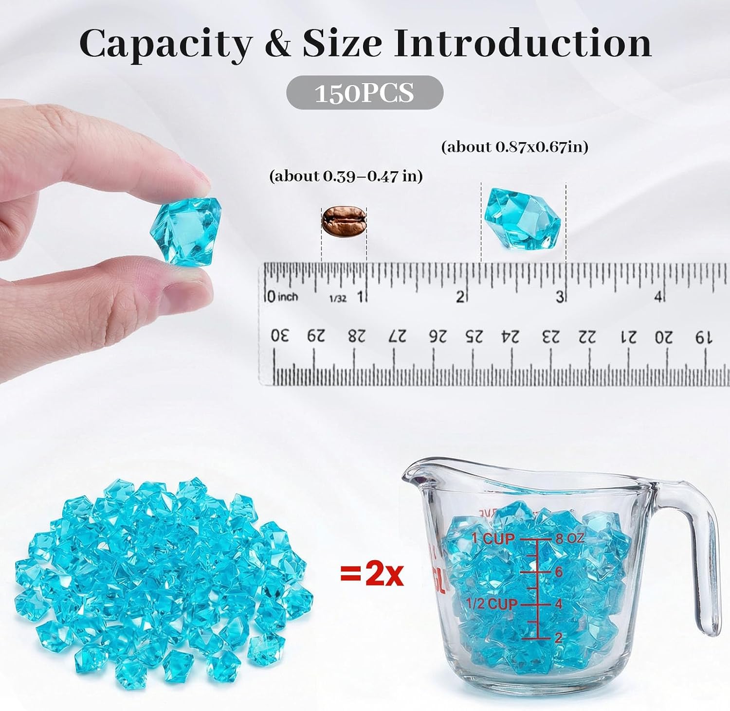 DomeStar Light Blue Fake Ice Rocks, 150 PCS Acrylic Crystal Vase Filler
