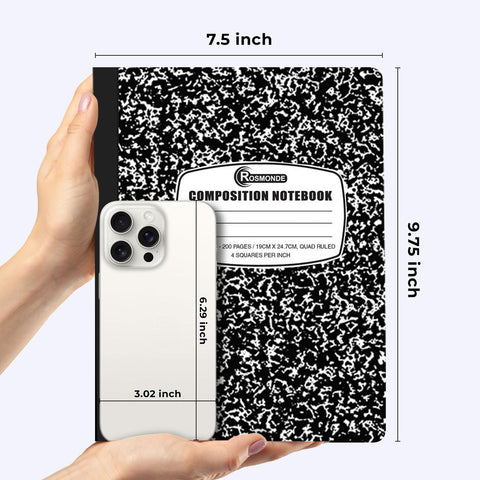 Rosmonde 2000 Pack Composition Notebooks Bulk, Quad Ruled, Black Marble