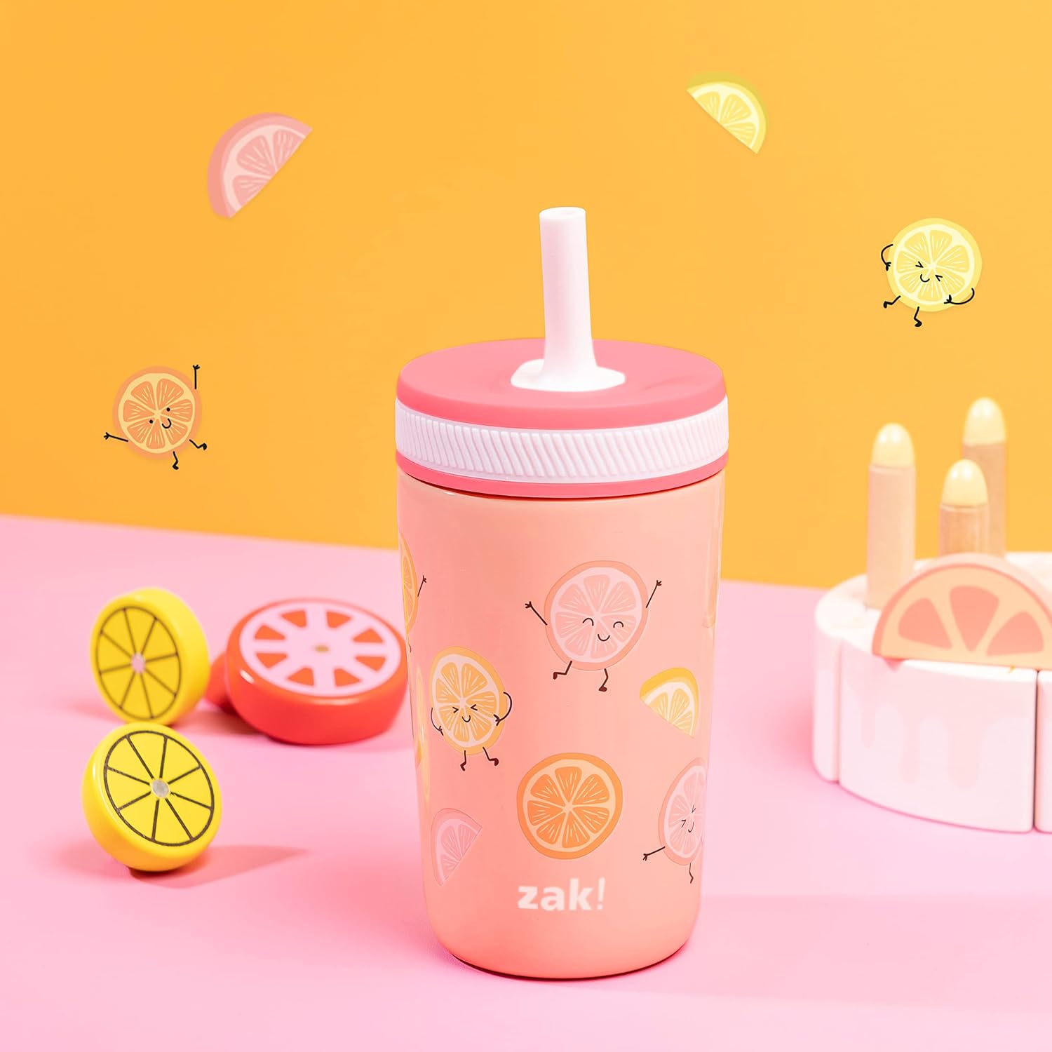 Zak Designs Happy Fruit Kelso 12oz Stainless Steel Leak-Proof Toddler Cup