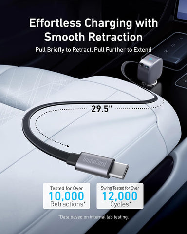 Anker 75W Fast Charging USB C Car Charger with Retractable Built-in Cable