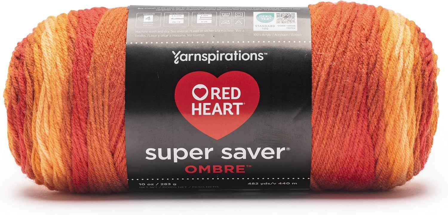 Red Heart Super Saver Ombre Yarn for Crocheting, Marigold, 2-Pack