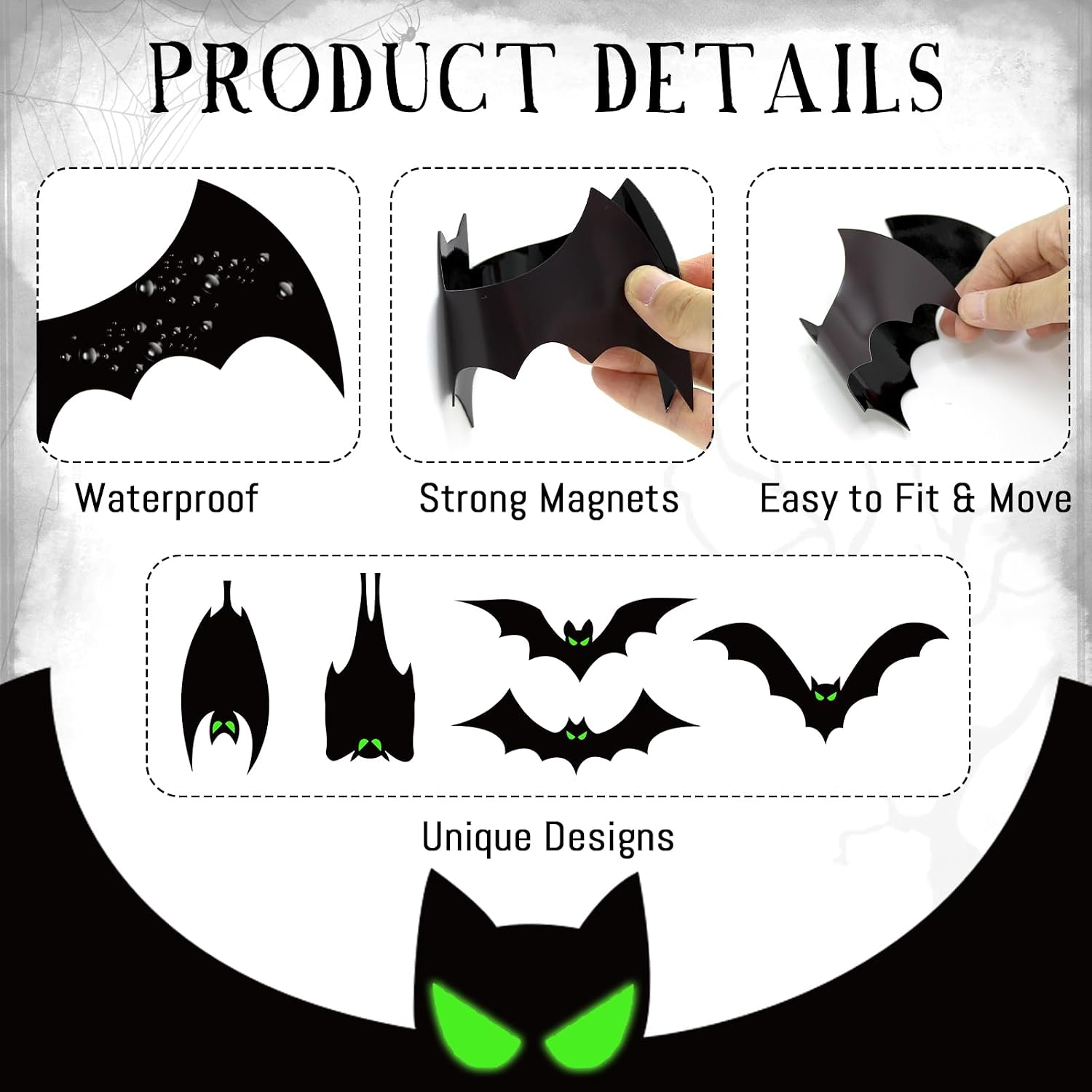 Halloween Garage Door Decorations Magnetic Bats with Glowing Eyes