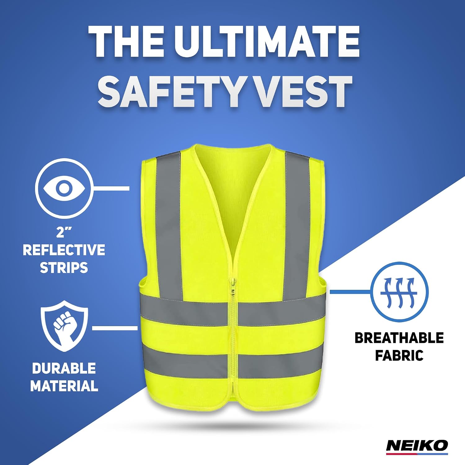 Neiko High Visibility Safety Vest, ANSI Class 2, No Pocket
