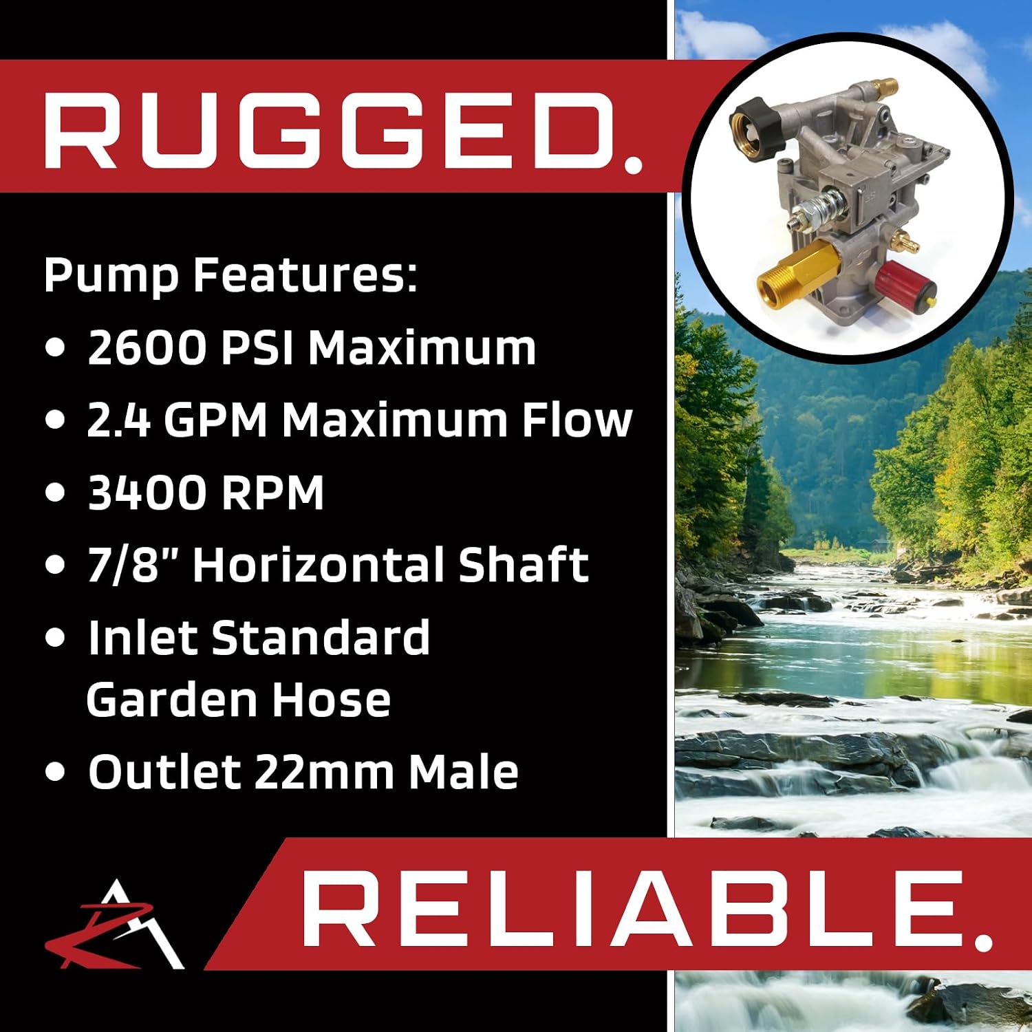 Himore 2.4G26 Pressure Washer Pump, 2600 PSI 2.4 GPM 7/8" Horizontal Shaft