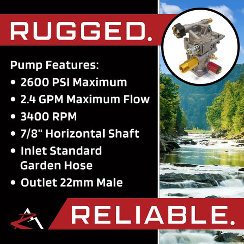 Himore 2.4G26 Pressure Washer Pump, 2600 PSI 2.4 GPM 7/8" Horizontal Shaft