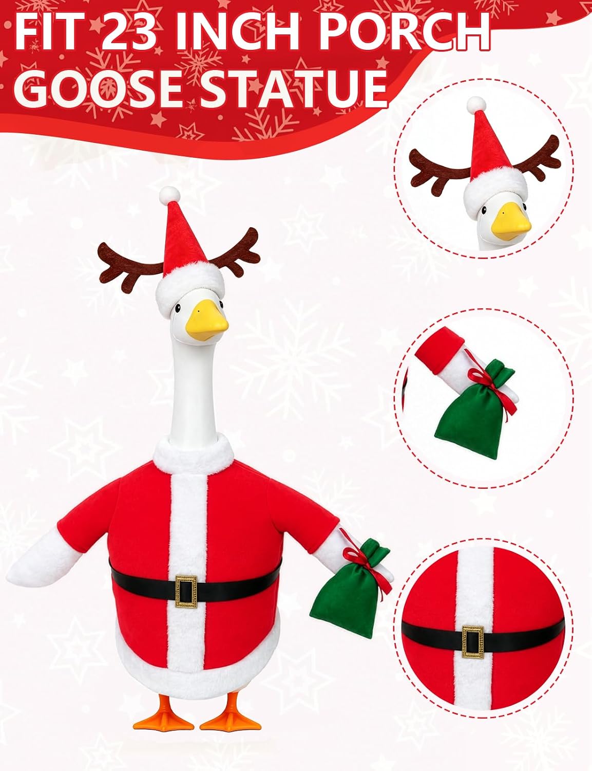 Christmas Santa Porch Goose Outfit, Holiday Porch Goose Outfits for 23 Inch Statue, Outdoor Lawn Garden Patio Winter Decor, Funny Xmas Gift for Goose Lovers