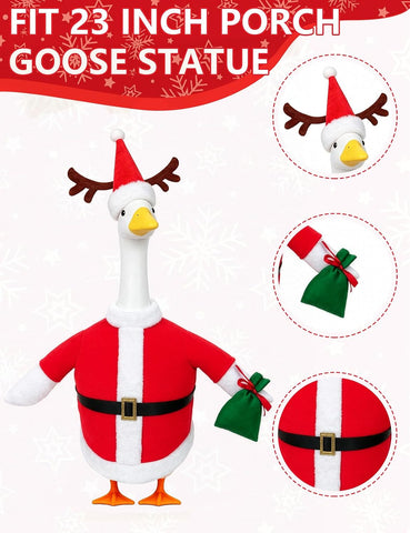 Christmas Santa Porch Goose Outfit, Holiday Porch Goose Outfits for 23 Inch Statue, Outdoor Lawn Garden Patio Winter Decor, Funny Xmas Gift for Goose Lovers