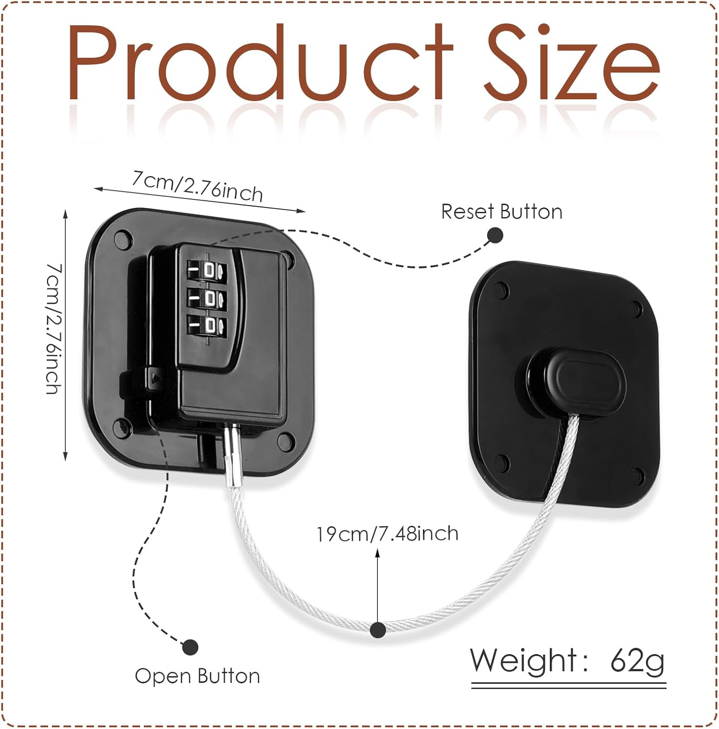 Refrigerator Lock, Combination Lock for Refrigerator Cabinets, Drawers, Heavy Duty Fridge Lock, Easy Install No Keys Needed, Black (Black-6Pack)