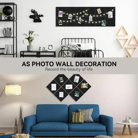 CAMXTOOL Large Cork Board Wall, 47"x35" 12 Pack Bulletin Boards Felt Wall Tiles with Self-Adhesive, Black Vision Board Alternative Pin Board with Push Pins for Office Home Decro