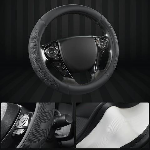 GIANT PANDA Microfiber Leather Steering Wheel Cover for Honda Accord,Civic,CR-V,HR-V,Pilot(Black-Standard Size)