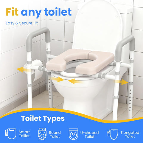 Male-Friendly Width & Height Adjustable Raised Toilet Seat With handles