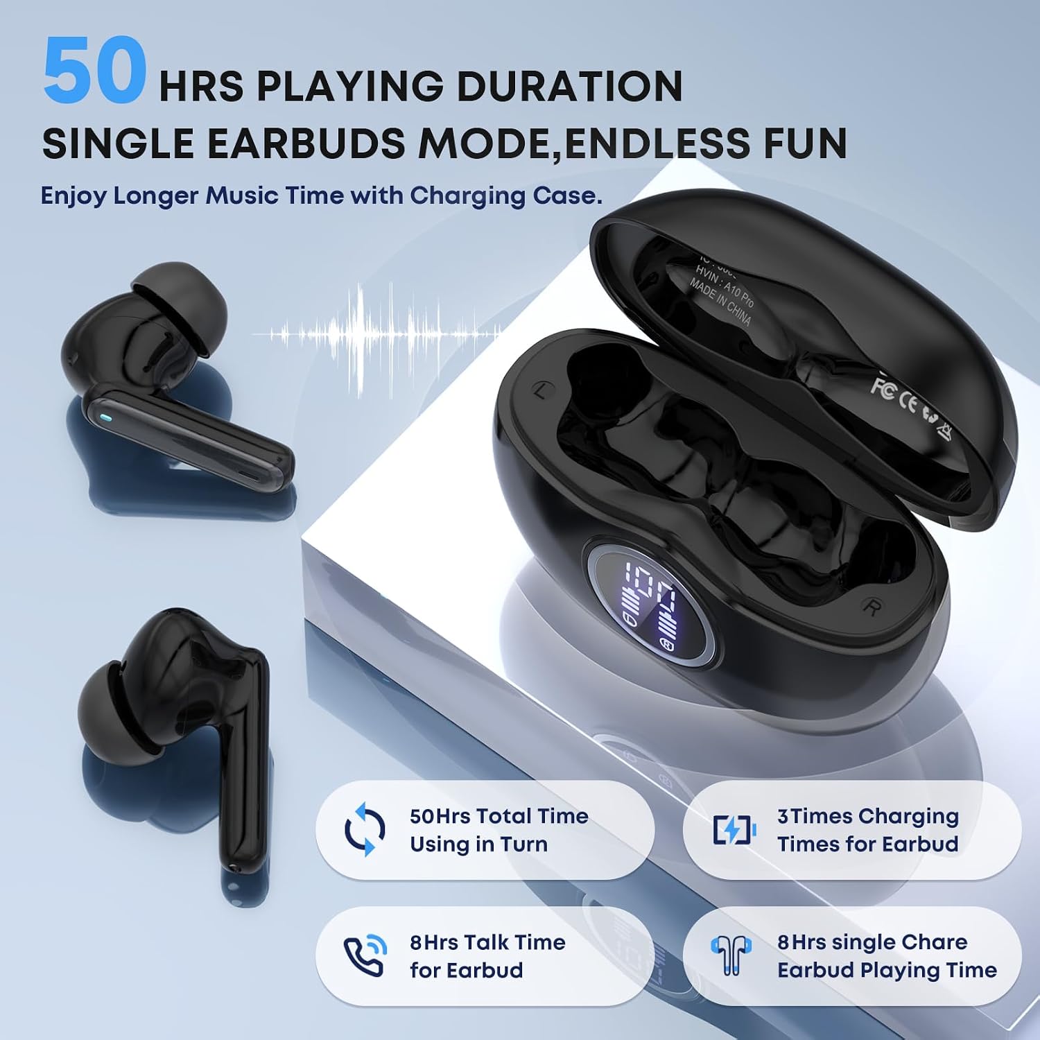 Wireless earbuds, Bluetooth 5.3 Ear buds Headphones with Digital Display