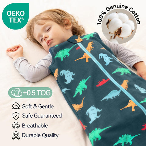 Baby Sleep Sack 6-12 Months 100% Cotton 0.5 Tog 2-Way Zip 3 Pack
