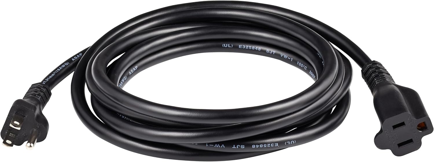 Amazon Basics Extension Cord, 10 Ft, 3 Prong Outlet Extender, Indoor, 13 Amps, 125V, Black