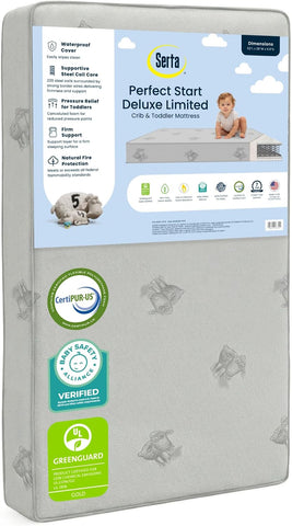 Serta Perfect Start Deluxe Limited Dual Sided Baby Crib Mattress and Toddler Mattress, GREENGUARD Gold Certified, Firm Support, Waterproof, 7 Year Warranty, Made in USA