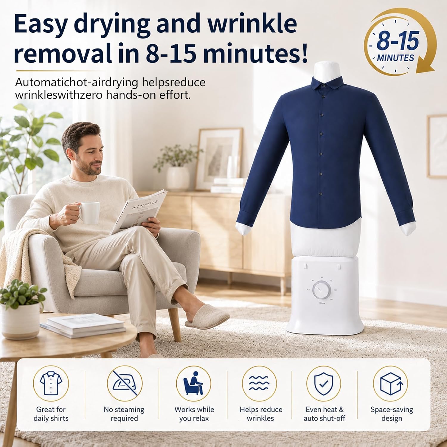Portable Automatic Garment Dryer & Ironing Machine, Hands-Free Clothes Wrinkle Remover with Hot Air, Fast Drying for Shirts and Pants, Space-Saving Apartment & Dorm Essentials